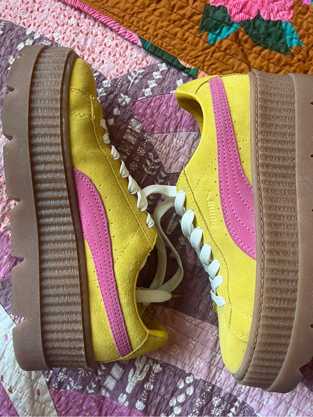 Savage X Fenty + Puma Yellow and Pink Platform Sneakers - Picture 2 of 2